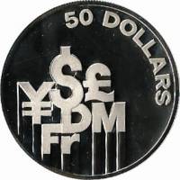 (1981) Монета Сингапур 1981 год 50 долларов "Знаки валют"   UNC